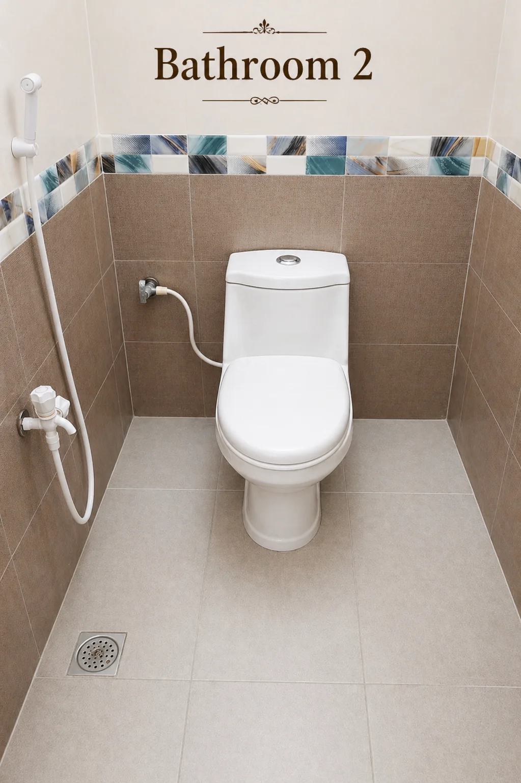 Bathroom 2 with health faucet and tiled walls